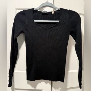 Tahari Black Long Sleeve Knit Top